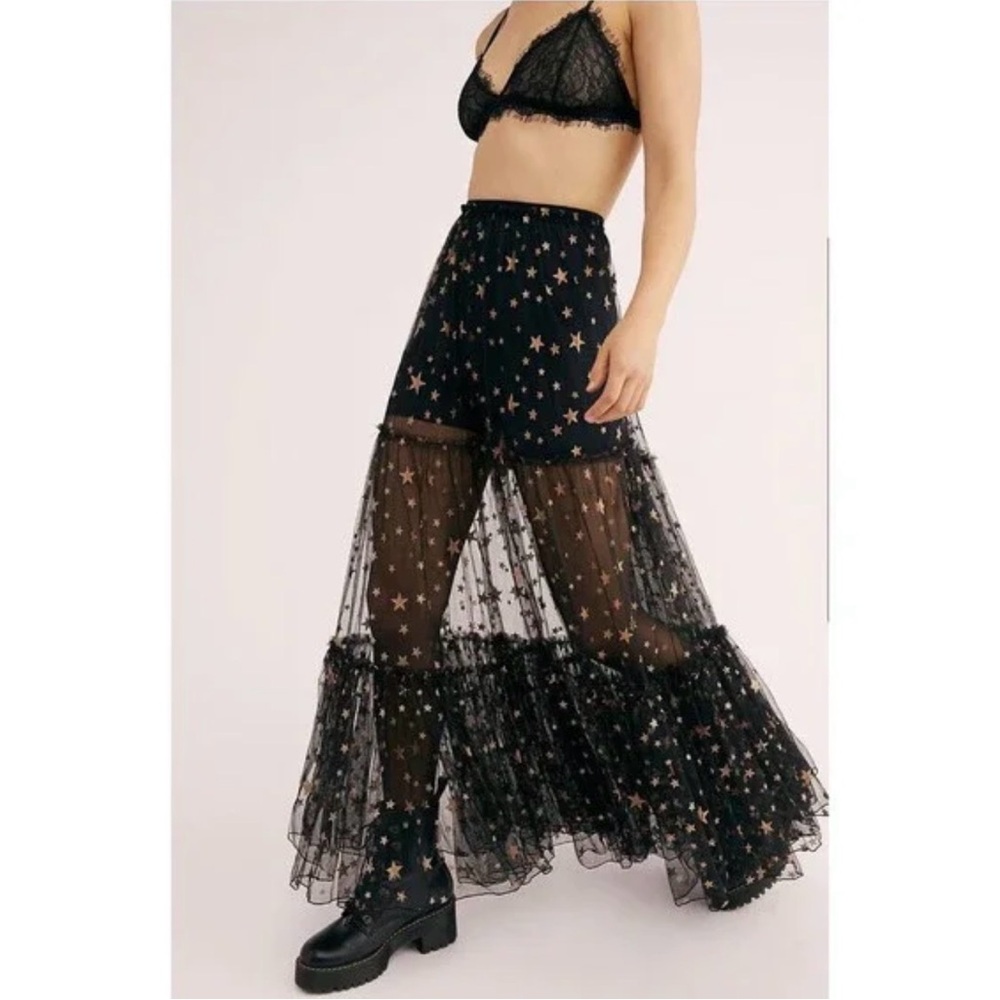 Free People Black Starry Mesh Maxi Skirt S NWT - Picture 2 of 5